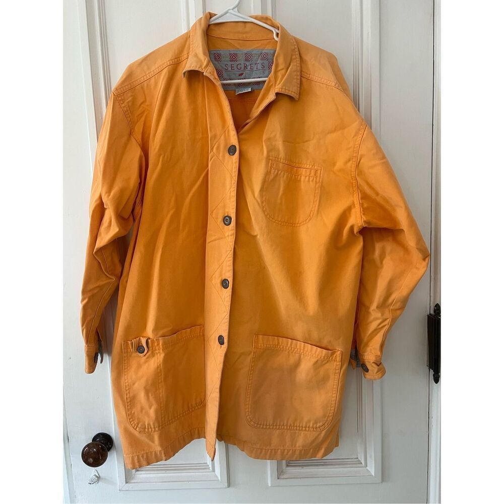 Segrets bright orange cotton button down jacket M